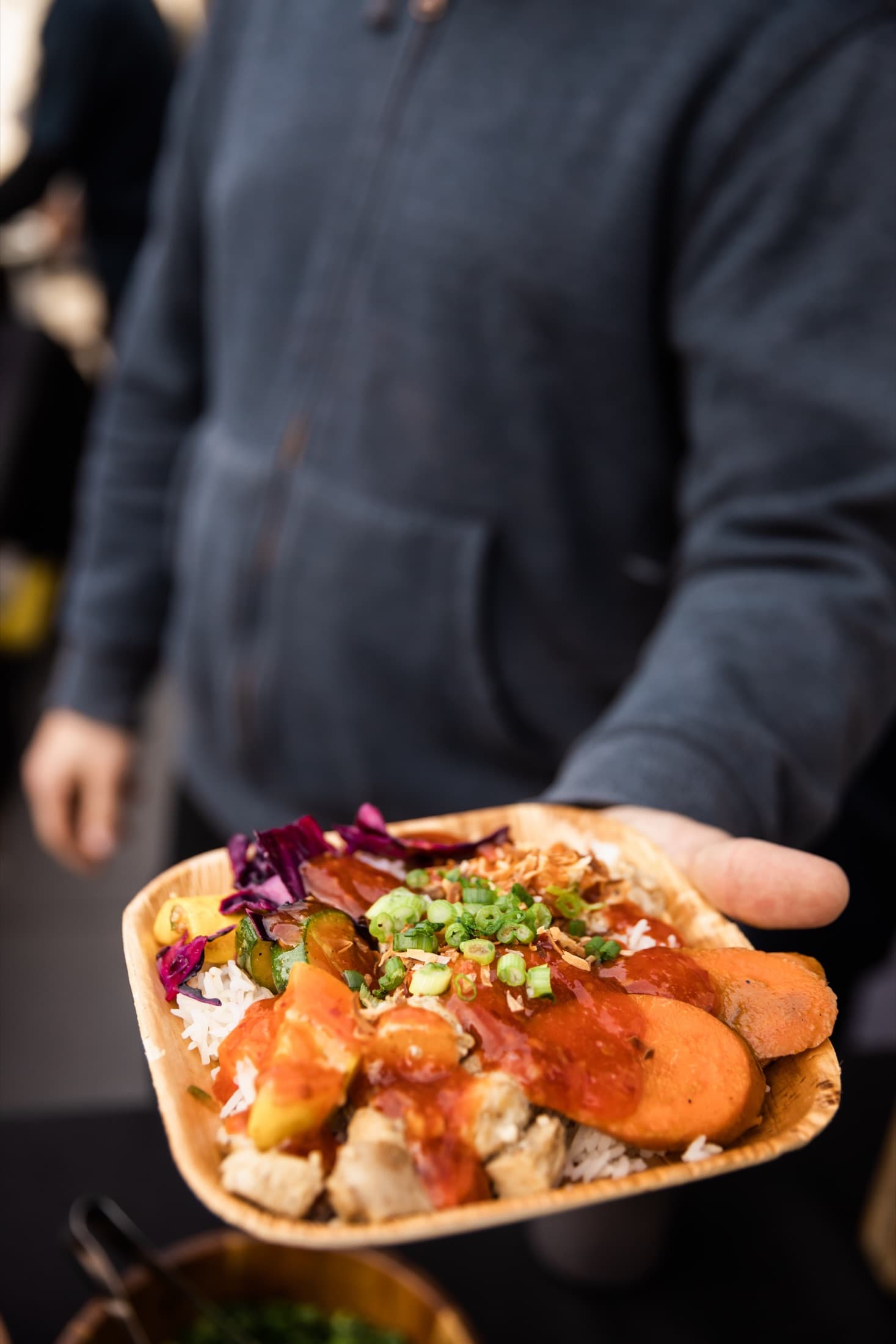 Plated catering bowl being served